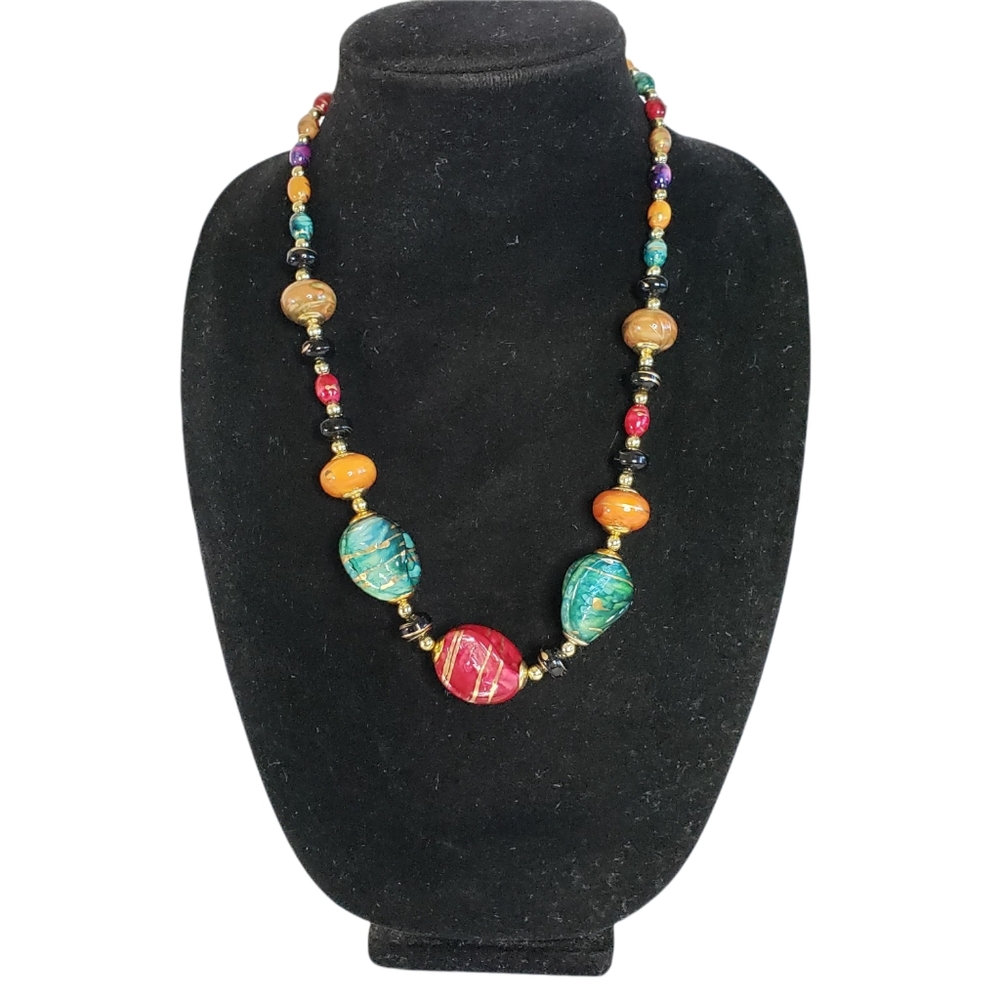 Acrylic Beaded Necklace Costume Jewelry Multi-Color 10" Colorful Statement